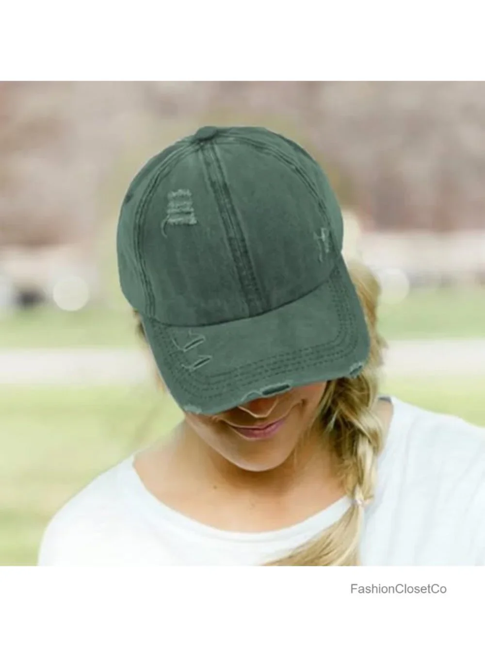 Criss Cross Ponytail Baseball Cap - Distressed Cotton Hat for Outdoor Sports